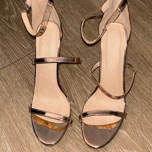 Rose Gold Strappy Heels Size 8.5 Open Toe Stiletto Sandals box p